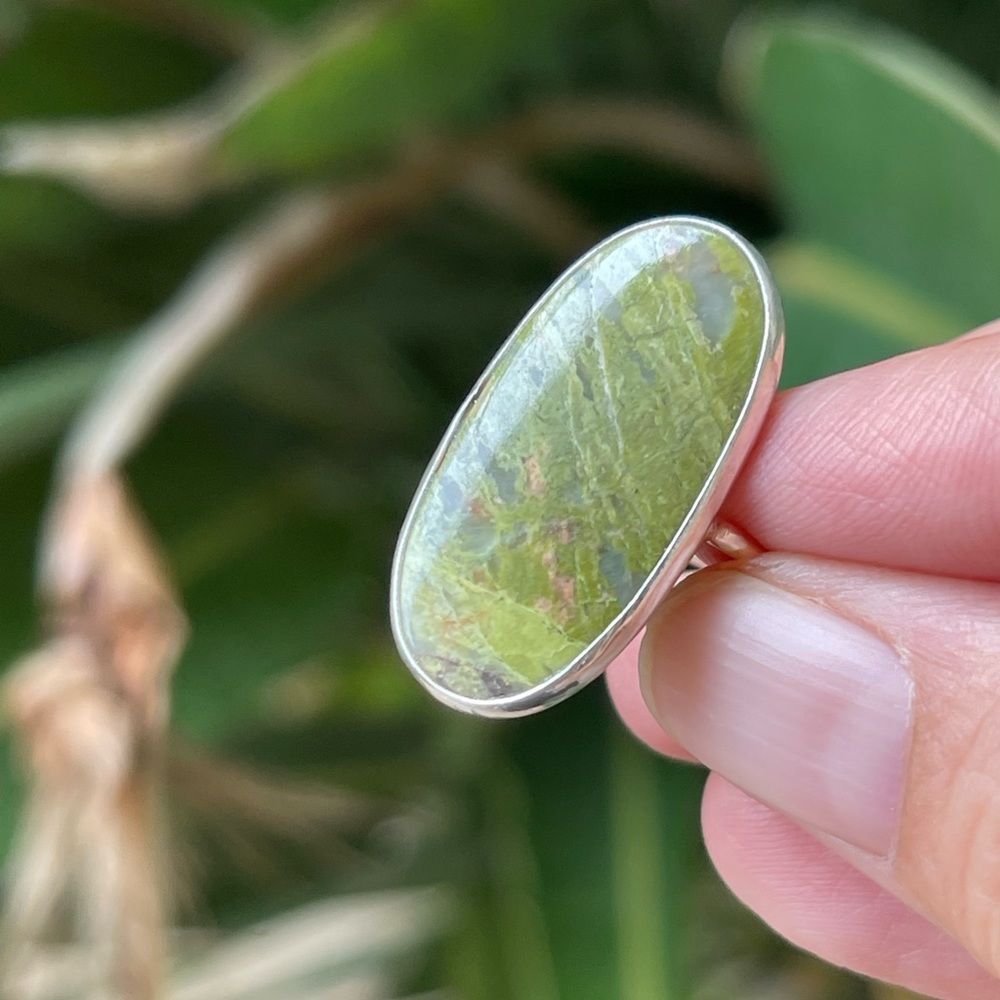 Natural unakite solid sterling silver size 7.0 ring - Picture 5 of 6